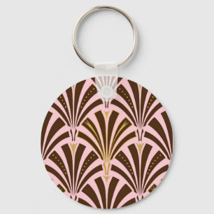 Art Deco fläkt mönster - choklad på rosa Nyckelring