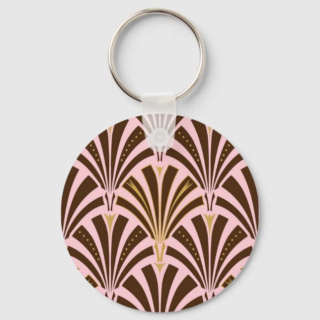 Art Deco fläkt mönster - choklad på rosa Nyckelring (Framsida)