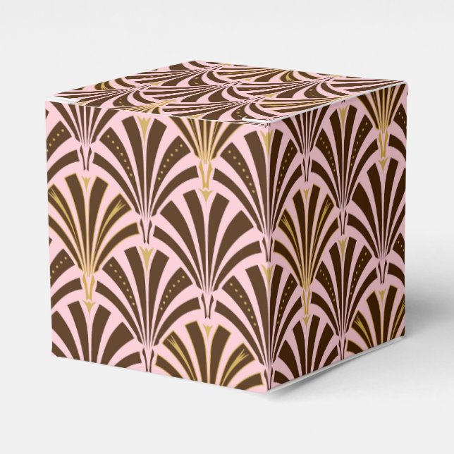 Art Deco fläkt mönster - choklad på rosa Presentaskar (Framsidan Sidan)