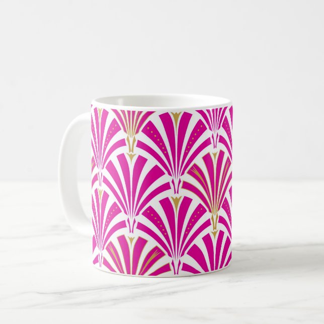 Art Deco fläkt mönster - fuchsisk rosa Kaffemugg (Framsida vänster)
