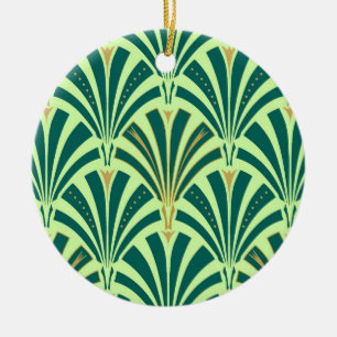 Art Deco fläkt mönster - gräs och myntgrönt Julgransprydnad Keramik