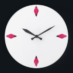 Art Deco Fläkt Mönster i klämparna Large Clock Stor Klocka<br><div class="desc">Skapat från den klassiska konsten deco fläkt mönster som återskapades i skuggor av rosa,  rött och svart</div>