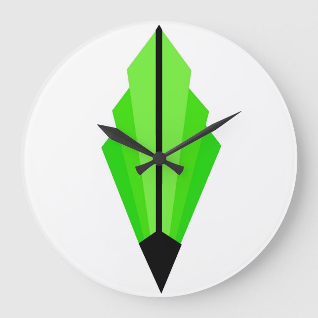 Art Deco Fläkt Mönster i Lime/Grönt Large Clock Stor Klocka (Framsida)