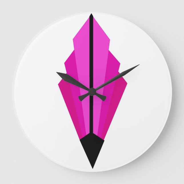 Art Deco Fläkt Mönster i rosa och hallon Stor Klocka (Framsida)