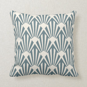 Art Deco Fläkt Mönster i Steel Blue Kudde