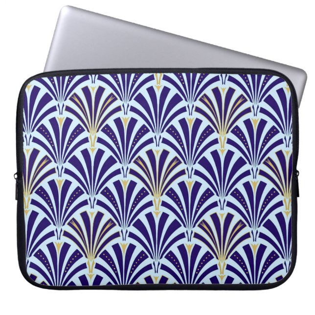 Art Deco fläkt mönster - kobolt och himlar blå Laptop Fodral (Framsidan)