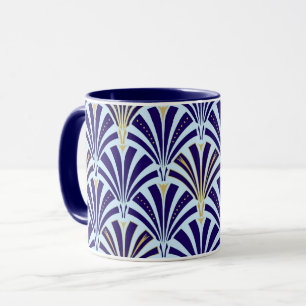 Art Deco fläkt mönster - kobolt och himlar blå Mugg