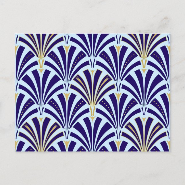 Art Deco fläkt mönster - kobolt och himlar blå Vykort (Framsida)
