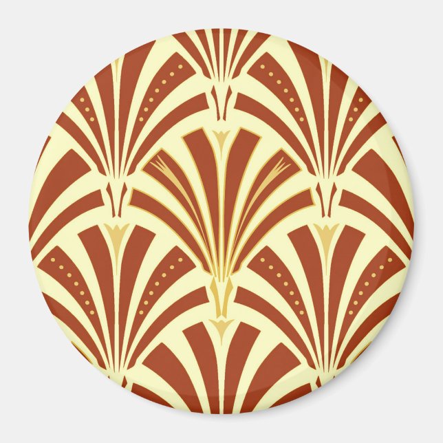 Art Deco fläkt mönster - koppar på gult Magnet (Framsidan)