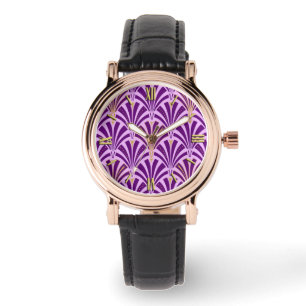 Art Deco fläkt mönster - lila och orkidé Armbandsur