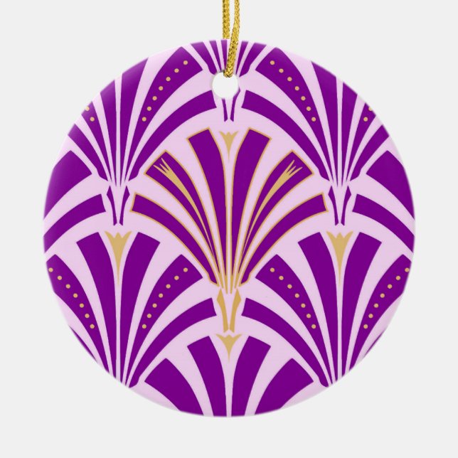 Art Deco fläkt mönster - lila och orkidé Julgransprydnad Keramik (Framsidan)