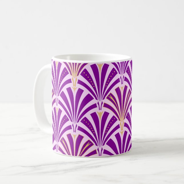 Art Deco fläkt mönster - lila och orkidé Kaffemugg (Framsida vänster)