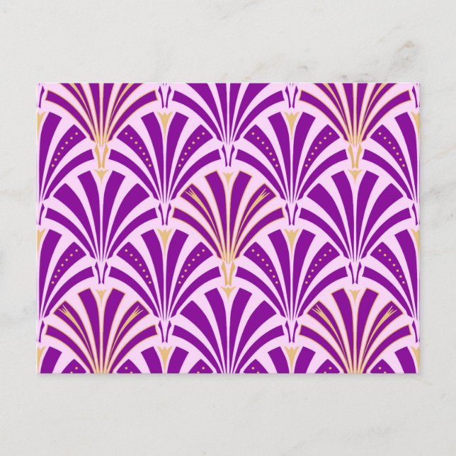 Art Deco fläkt mönster - lila och orkidé Vykort (Framsida)