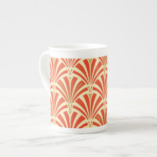 Art Deco fläkt mönster - mandarinorangen Benporslin Mugg
