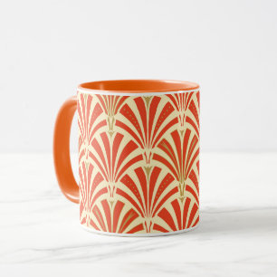 Art Deco fläkt mönster - mandarinorangen Mugg