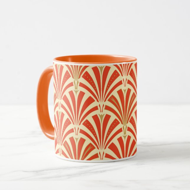 Art Deco fläkt mönster - mandarinorangen Mugg (Framsida vänster)