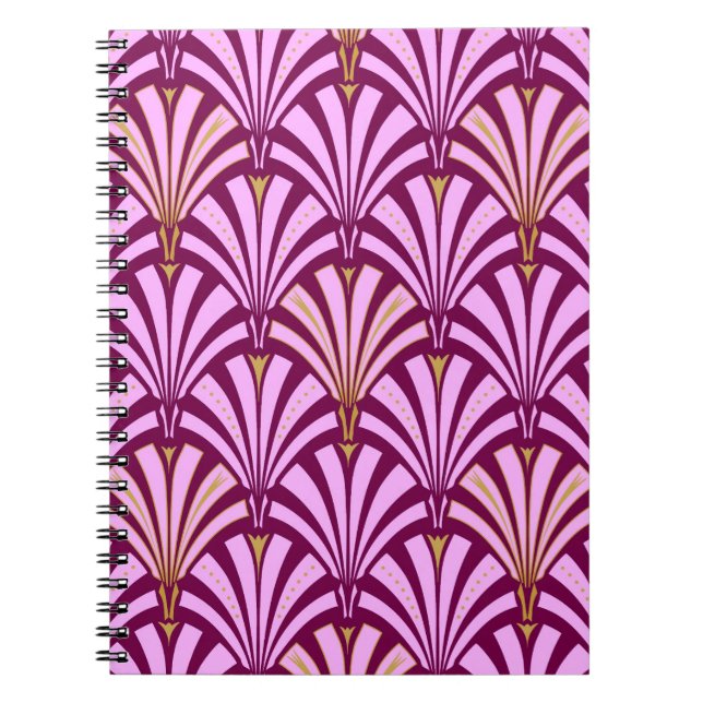 Art Deco fläkt mönster - orkidé och lila Anteckningsbok (Framsidan)
