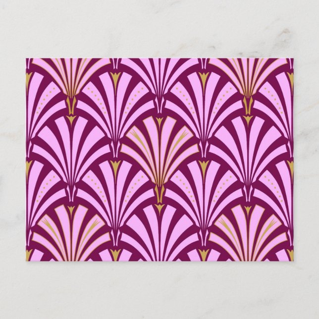 Art Deco fläkt mönster - orkidé och lila Vykort (Framsida)