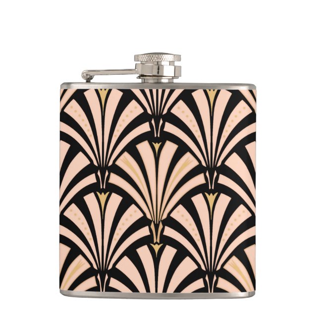 Art Deco fläkt mönster - persika på svart Fickplunta (Framsidan)