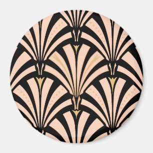 Art Deco fläkt mönster - persika på svart Magnet