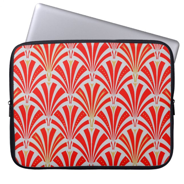 Art Deco fläkt mönster - röd på pärlgrått Laptop Sleeve (Framsidan)