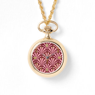Art Deco fläkt mönster - rosa och sjön Armbandsur