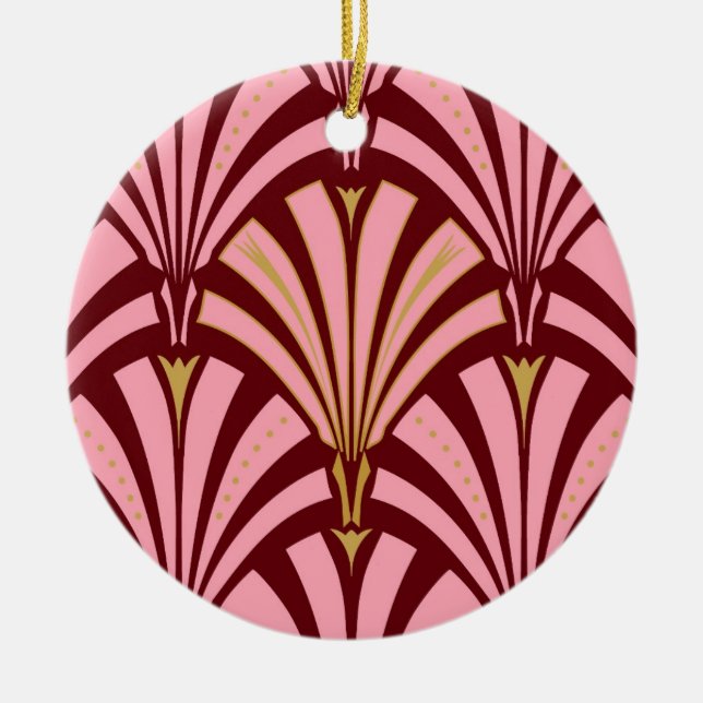 Art Deco fläkt mönster - rosa och sjön Julgransprydnad Keramik (Framsidan)