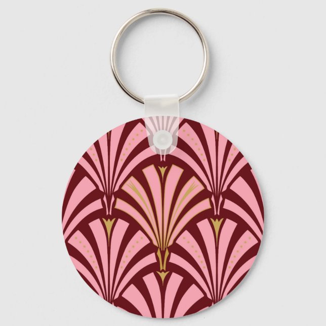 Art Deco fläkt mönster - rosa och sjön Nyckelring (Framsida)