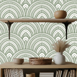 Art Deco Fläkt Mönster Sage Grönt