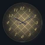 Art Deco Fläkt Mönster Stor Klocka<br><div class="desc">Art Deco fläkt mönster med guld nummer.</div>