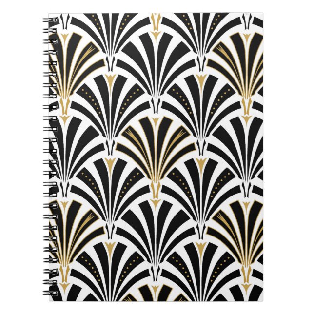 Art Deco fläkt mönster - svartvitt Anteckningsbok (Framsidan)