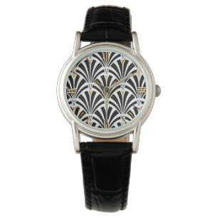 Art Deco fläkt mönster - svartvitt Armbandsur
