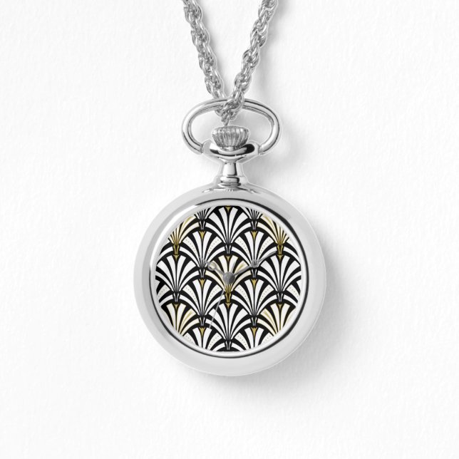Art Deco fläkt mönster - svartvitt Armbandsur (Framsida)