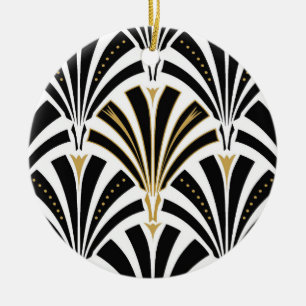 Art Deco fläkt mönster - svartvitt Julgransprydnad Keramik