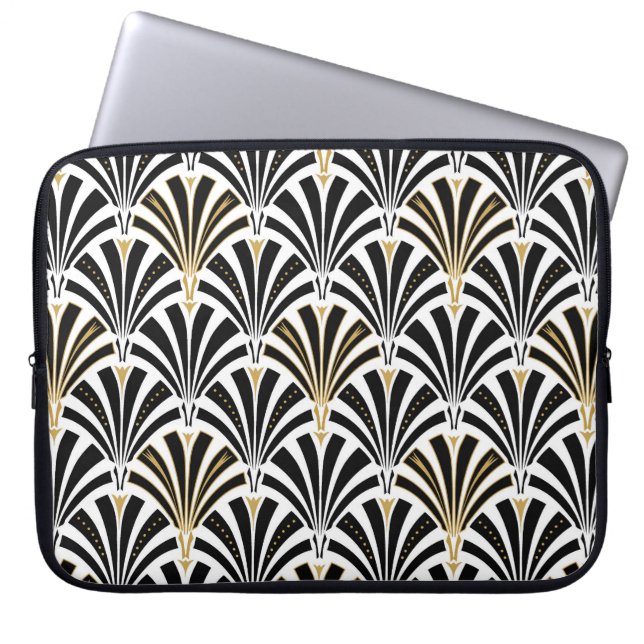 Art Deco fläkt mönster - svartvitt Laptop Sleeve (Framsidan)