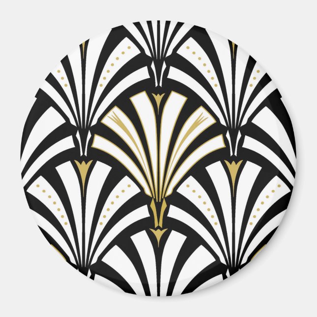 Art Deco fläkt mönster - svartvitt Magnet (Framsidan)