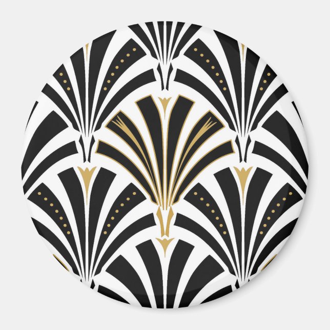 Art Deco fläkt mönster - svartvitt Magnet (Framsidan)