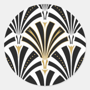 Art Deco fläkt mönster - svartvitt Runt Klistermärke
