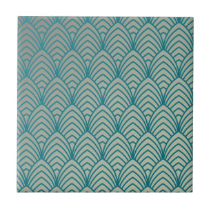 Art deco, fläkt mönster, teal, vit, fläkt möns kakelplatta