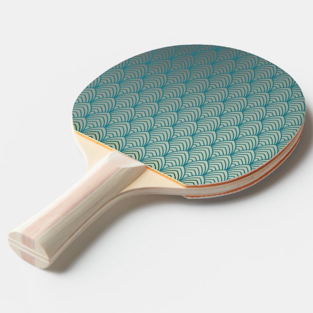 Art deco, fläkt mönster, teal, vit, fläkt mönster, pingisracket (Frontvinkel)