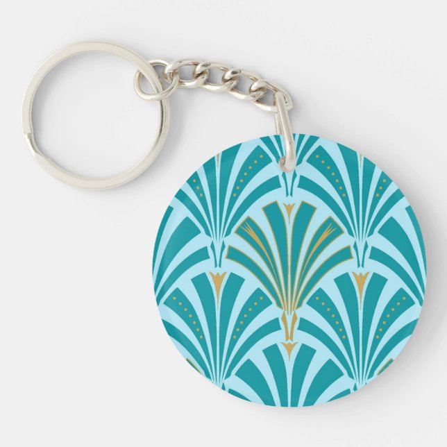 Art Deco fläkt mönster - turkos på aqua (Framsidan)