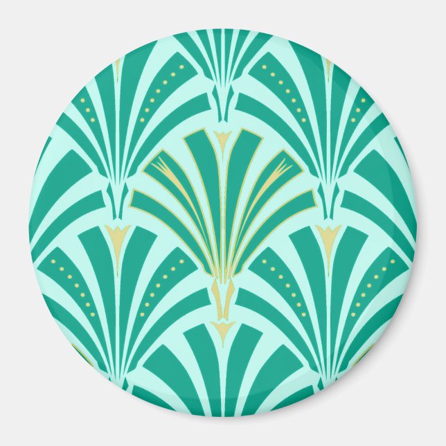 Art Deco fläkt mönster - turkos på aqua Magnet (Framsidan)