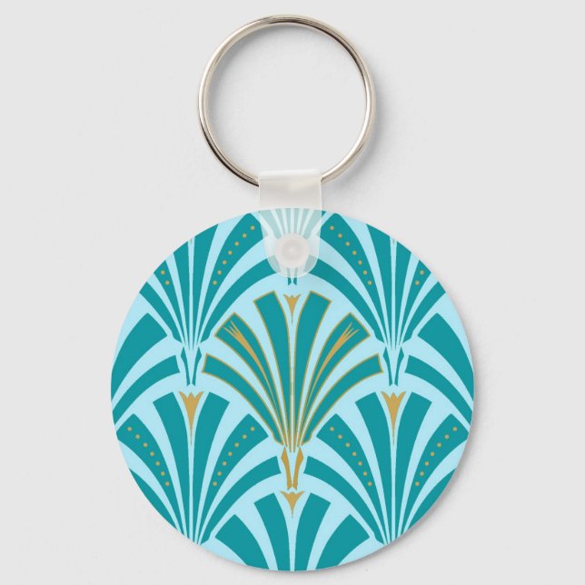 Art Deco fläkt mönster - turkos på aqua Nyckelring (Framsida)