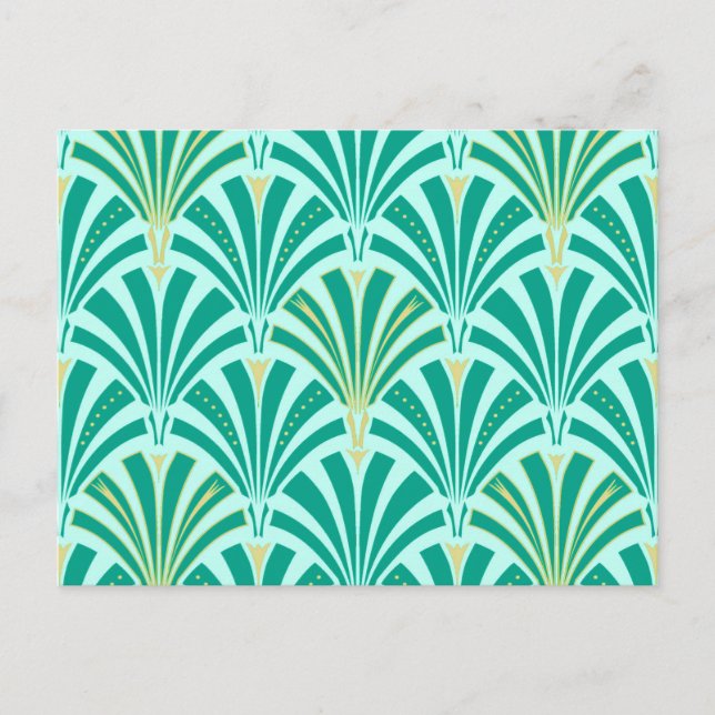 Art Deco fläkt mönster - turkos på aqua Vykort (Framsida)