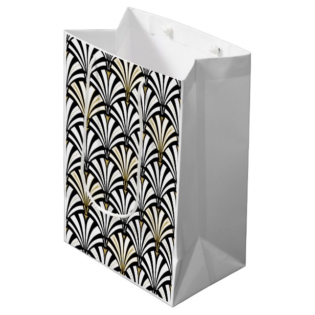 Art Deco fläkt mönster - vit och svart (Framsidan Vinklad)