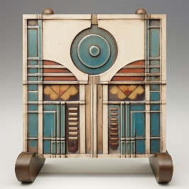 Art Deco Fläkt och Circle Teal Tan Rusty Kakelplatta