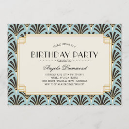 Art Deco Fläkt Pension Himmel Party Blue Inbjudningar