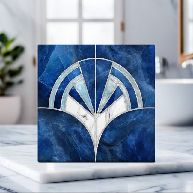 Art Deco Fläkt Snäcka - Blå och vit marmor Kakelplatta (Skapare uppladdad)