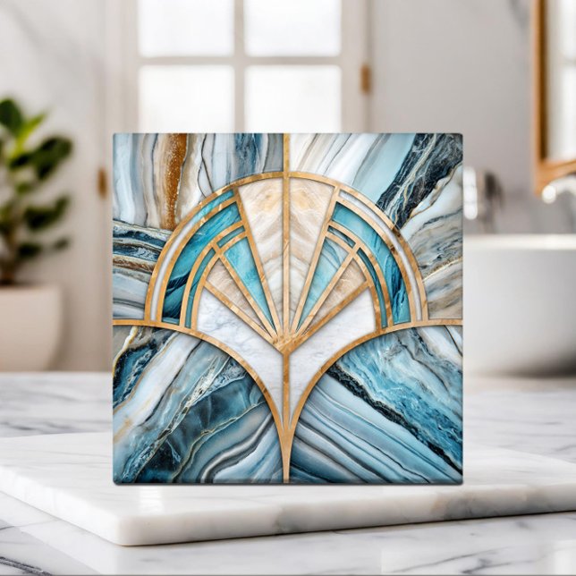 Art Deco Fläkt Snäcka - Travertine och Blue Marble Kakelplatta (Skapare uppladdad)