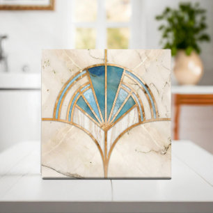 Art Deco Fläkt Snäcka - Travertine och Blue Marble Kakelplatta